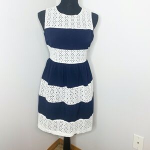 Esley Blue & White Sleeveless Fit & Flare Dress